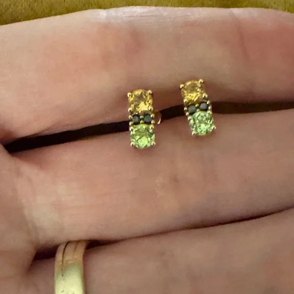 SOLD Bony Levy solid 18K yellow gold, citrine black spinel peridot stud earrings - Picture 2 of 6